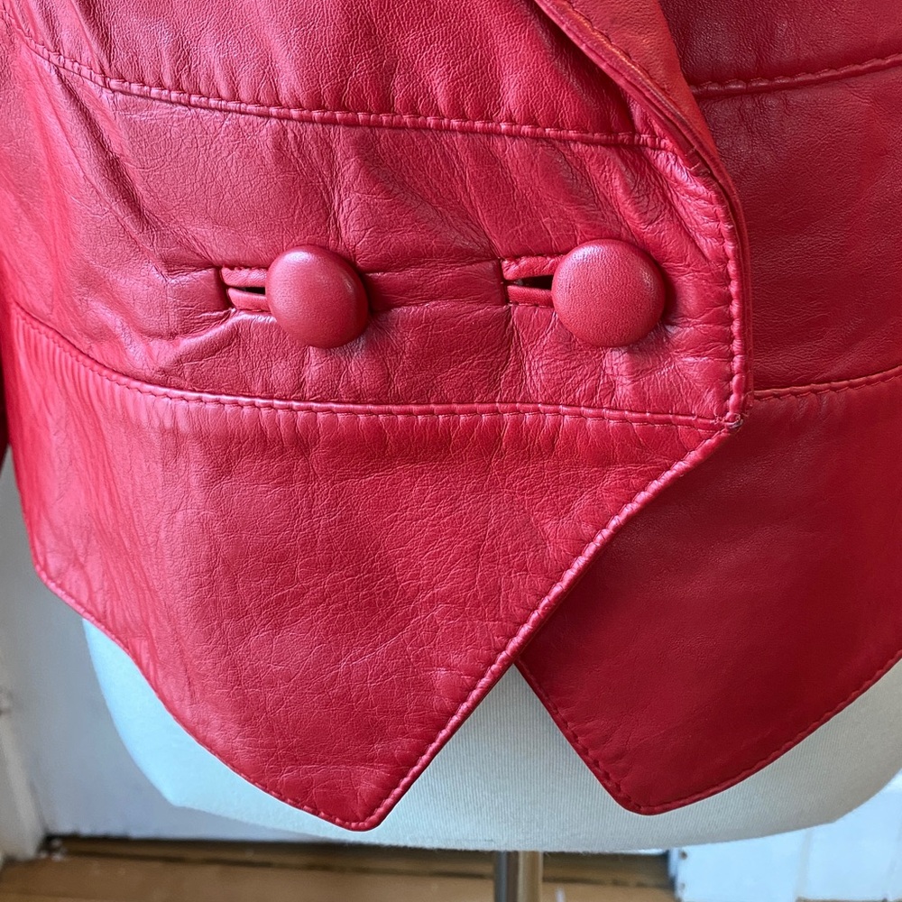 Vintage The Leather Ranch Red Genuine Leather Jacket, Size 3 - Picture 6 of 17